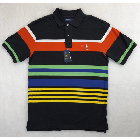 NWT Polo Ralph Lauren Mesh Polo Shirt Striped Black Mens Large Tall LT Classic